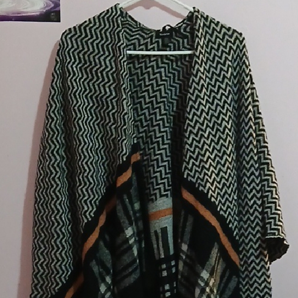 Chic Chevron Modena Orange, Gray, And Black Patterned Poncho